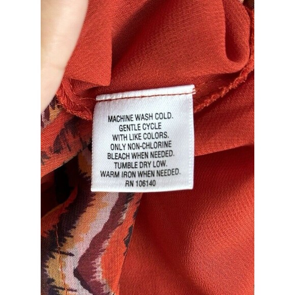 Bar III Orange Geometric Print Hi-Low Dress Tie Neck Keyhole Sleeveless Small S - Picture 3 of 5